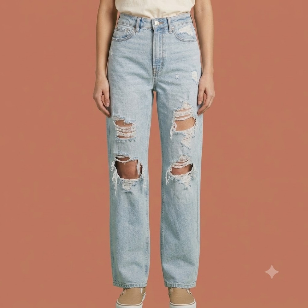 Wild Fable‎ Highest Rise Straight Distressed Jeans Womens 0 Light Wash EUC